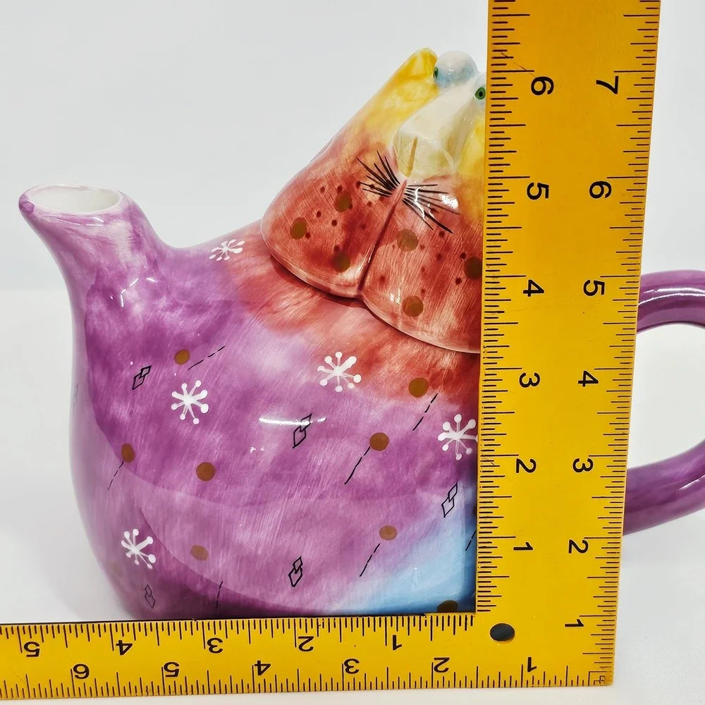 Cat Teapot Studio Designworks‎ Handpainted Whimsical Colorful Ceramic Art